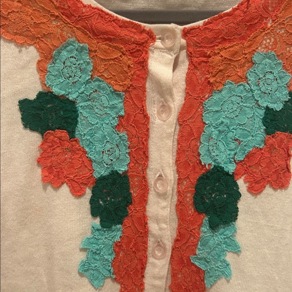 Sparrow Light Pink Cardigan with Orange and Teal Floral Design - Picture 3 of 3
